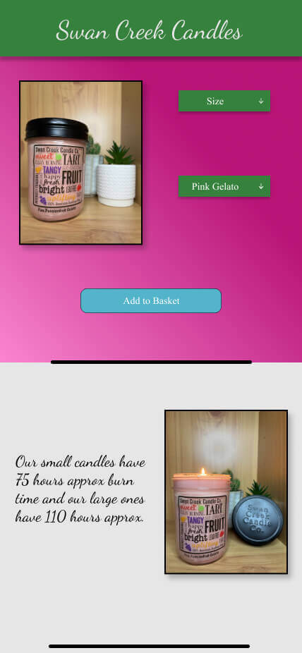 Screenshot of the final mobile mockup showing all the colour and font details
